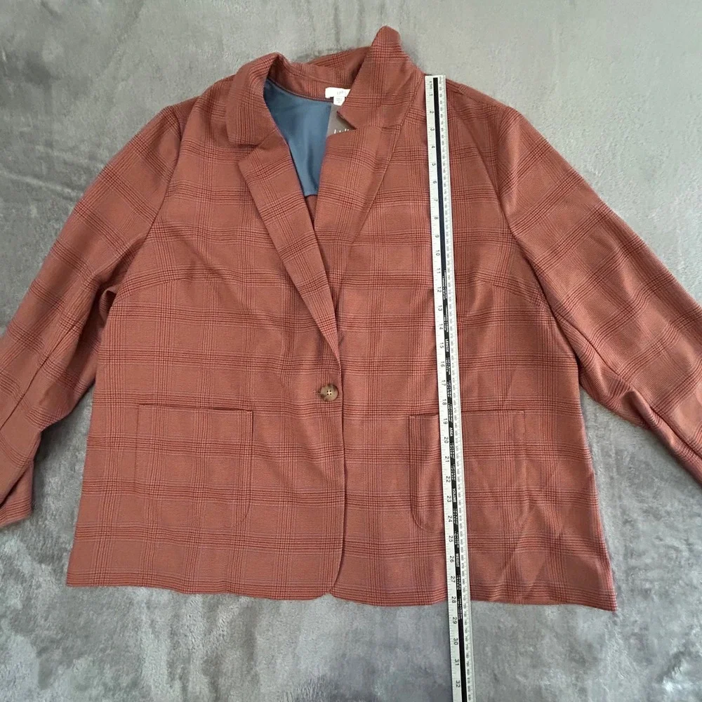 J.Jill Plaid Blazer Women's 2X Auburn Stretch Single Button Plaid Jacket NWT